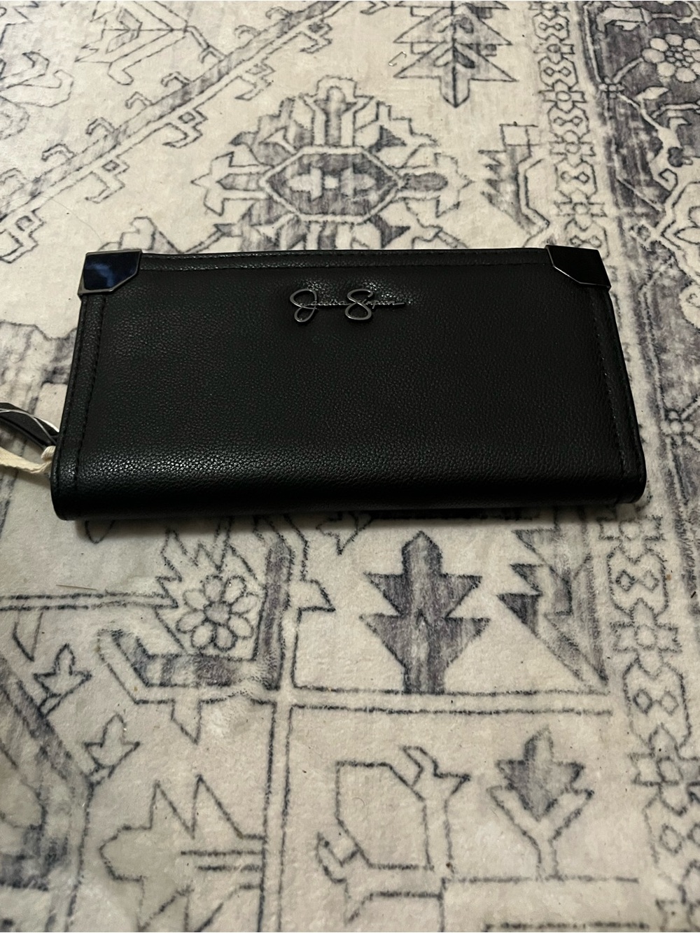 Jessica Simpson Black Zip-Around Leather Phone Wallet